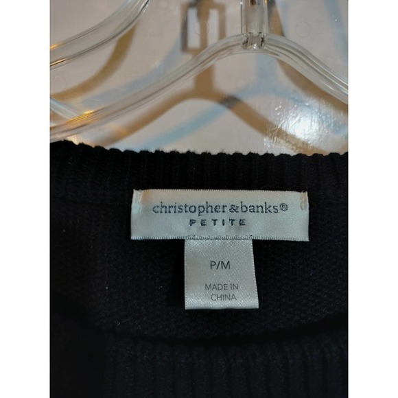 Christopher and Banks Christmas Holiday Sweater Black Knit Embellished Woman MED - Picture 5 of 6